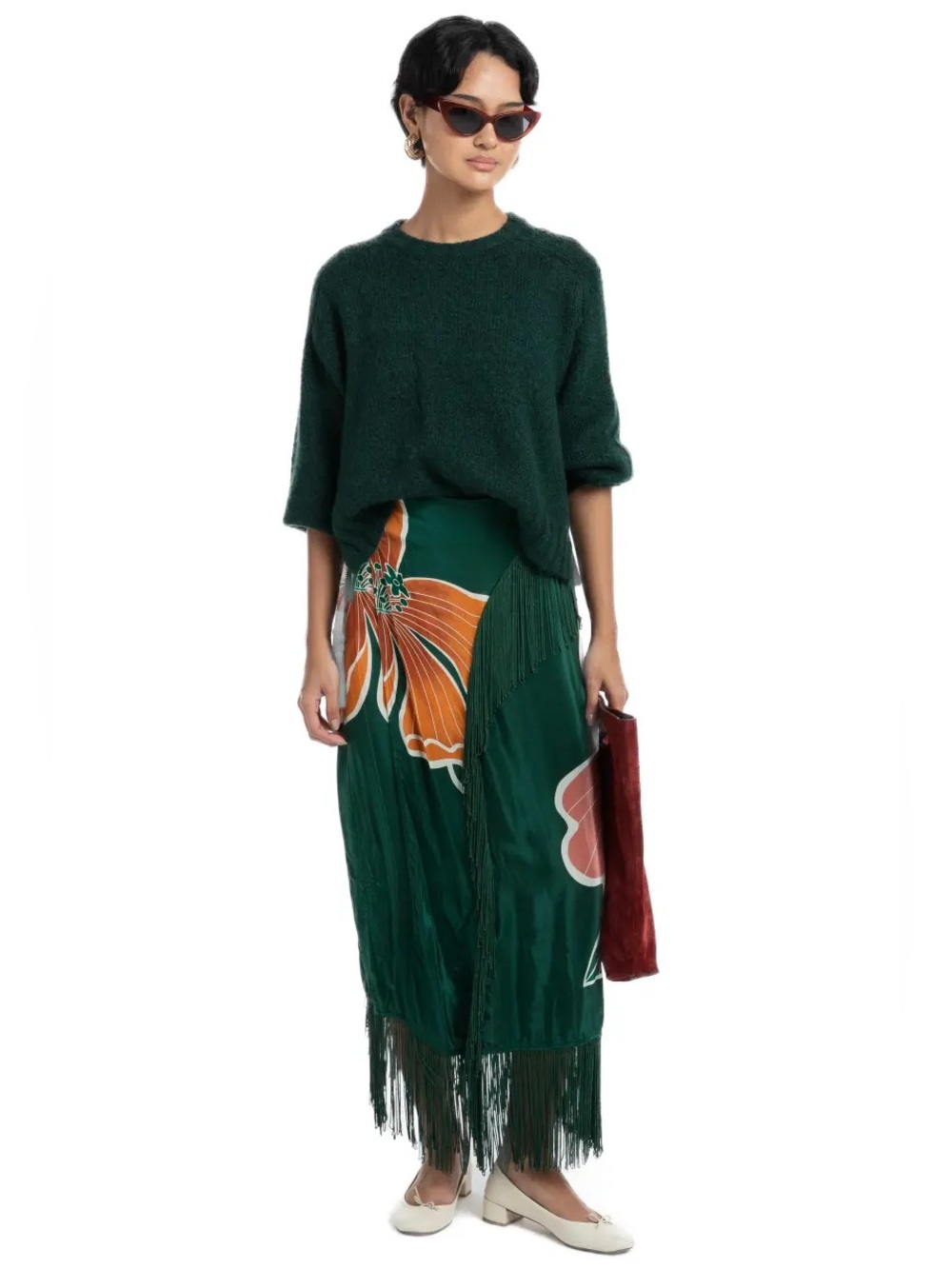 💫FARM RIO💫 Honolulu Flowers Fringe Maxi Skirt